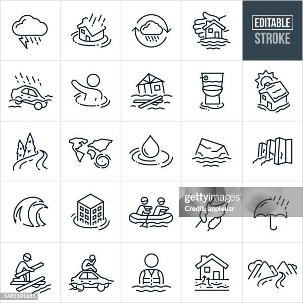 flash flood and flooding thin line icons - editable stroke - rain icon stock illustrations