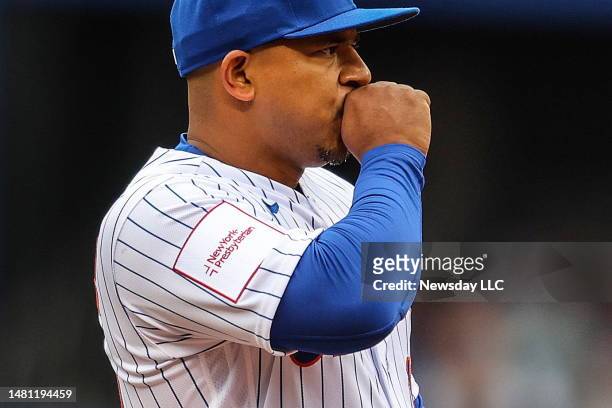 New York Mets Eduardo Escobar wears a New York Presbyterian Hospital on uniform sponsor patch in the first inning of his home opener against the...
