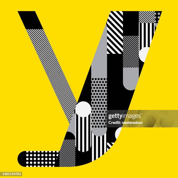 geometric pattern fashionable stylish black and white  colour yellow background alphabets typography - letter y stock illustrations