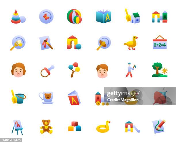 kindergarten gradient icons set - educational subject stock illustrations