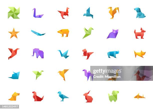 origami icons set - polygone tier stock-grafiken, -clipart, -cartoons und -symbole