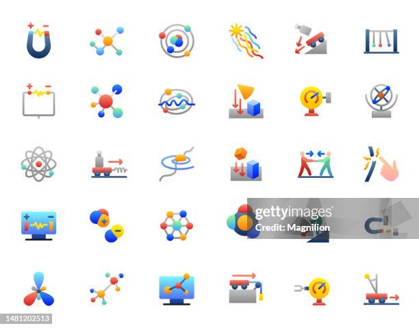 physics, flat style, color gradient icons set - quantum physics stock illustrations