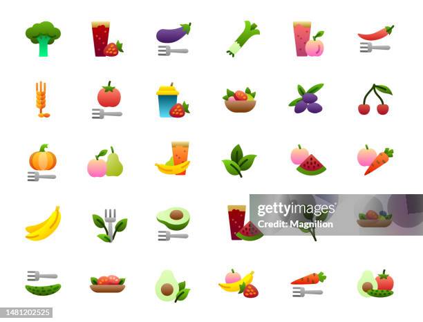 vegetarian flat icons set color gradient - empty grocery store stock illustrations