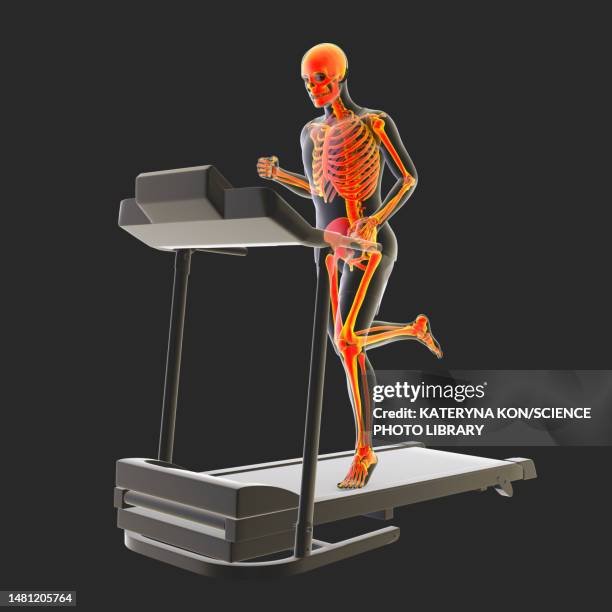 skeleton running on a treadmill, illustration - treadmill stock illustrations