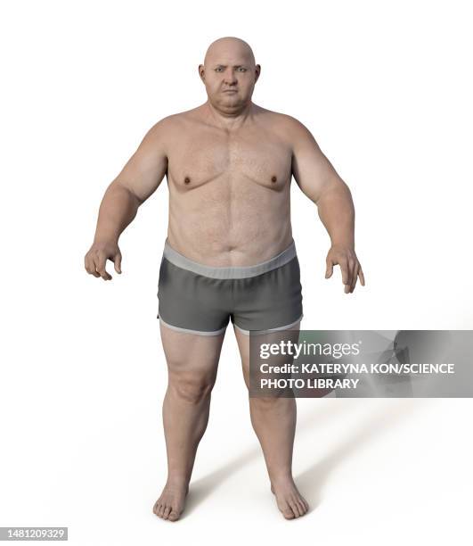 obese man standing, illustration - essstörung stock-grafiken, -clipart, -cartoons und -symbole