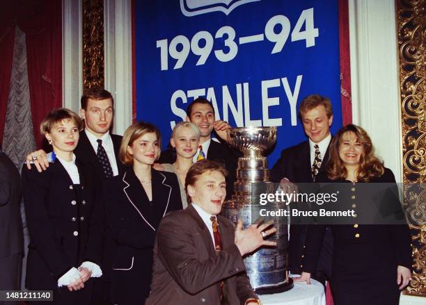 The New York Rangers Russian born players - Alexander Karpovtsev, Alexei Kovalev, Sergei Zubov, Sergei Nemchinov - celebrate their 1994 Stanley Cup...