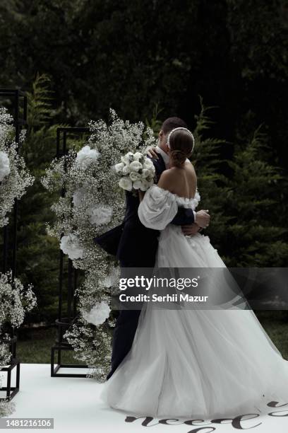 wedding couple is getting married - stock  photo - wedding couple laughing stock pictures, royalty-free photos & images