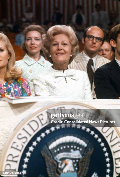 View of US First Lady Pat Nixon on the opening night of 1972 Republican National Convention at Miami Beach Convention Center, Miami Beach, Florida,...