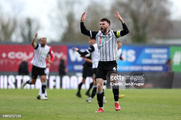 Kyle Cameron of Notts County celebrates after scoring the team's second goal during the Vanarama National League match between Wrexham and Notts...