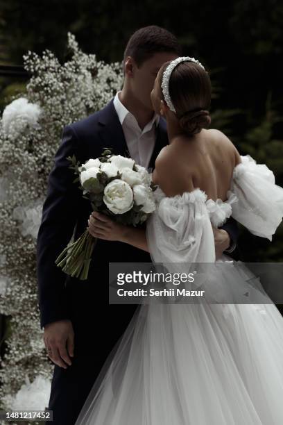 wedding couple kiss - stock  photo - married church stock pictures, royalty-free photos & images