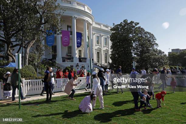 Guest participate in the annual White House Easter Egg Roll on the South Lawn of the White House on April 10, 2023 in Washington, DC. U.S. President...