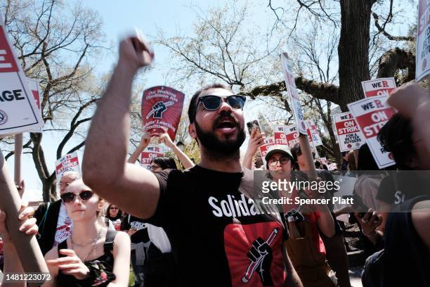 Rutgers students and faculty participate in a strike at the university's main campus on April 10, 2023 in New Brunswick, New Jersey. Union officials...