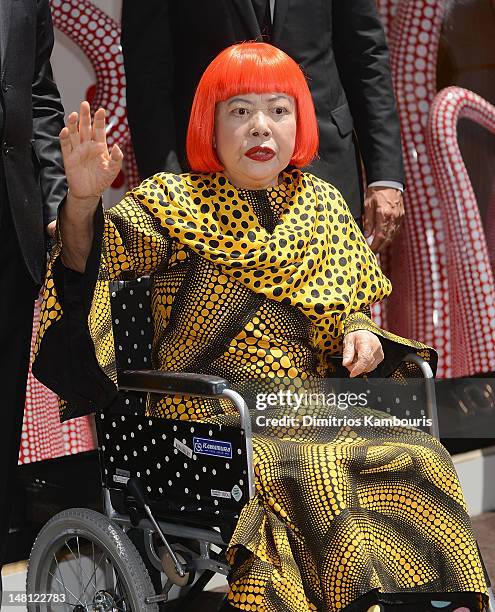 Artist Yayoi Kusama attends the Louis Vuitton And Yayoi Kusama Collaboration Unveiling at Louis Vuitton Maison on July 10, 2012 in New York City.