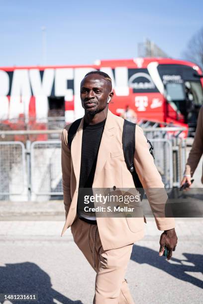 Sadio Mane of FC Bayern Muenchen at the munich airport ahead of their UEFA Champions League quarterfinal first leg match against Manchester City at...