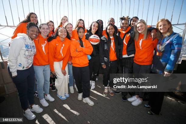 Kelsey Mitchell , WNBA Commissioner Cathy Engelbert & WNBA Draftees Stephanie Soares, Taylor Mikesell, Lou Lopez Senechal, Haley Jones, Dorka Juhasz,...