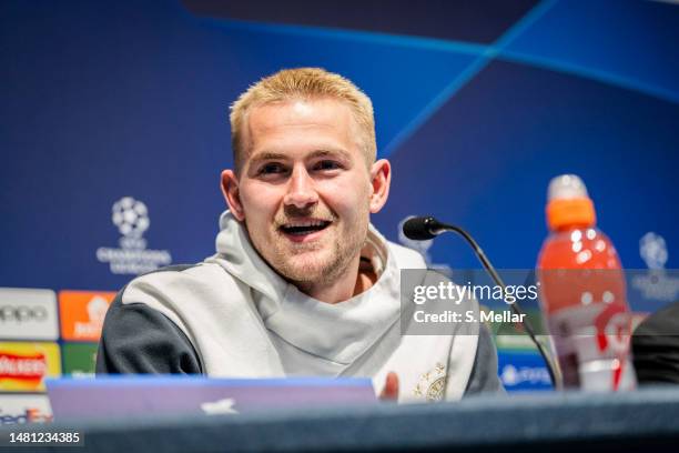 Matthijs de Ligt of FC Bayern Muenchen at the press conference ahead of their UEFA Champions League quarterfinal first leg match against Manchester...
