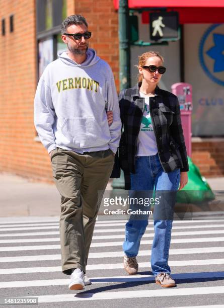 Cooke Maroney and Jennifer Lawrence are seen on April 10, 2023 in New York City.