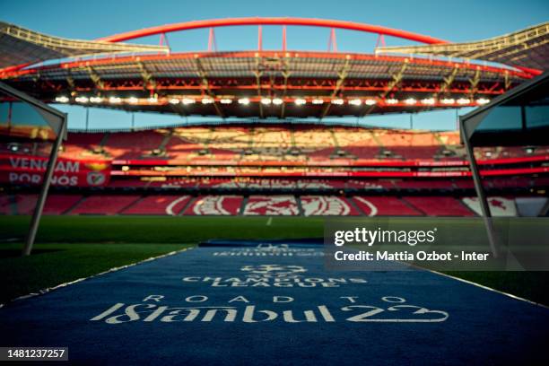 General view inside the stadium ahead of their UEFA Champions League quarterfinal first leg match against SL Benfica at Estadio do Sport Lisboa e...