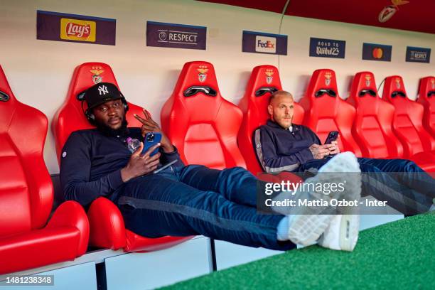 Romelu Lukaku of FC Internazionale looks on during the pitch inspection ahead of their UEFA Champions League quarterfinal first leg match against SL...