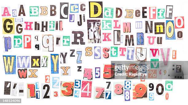 ransom note alphabets xxxl - newspaper stock pictures, royalty-free photos & images