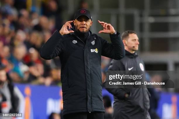 Vincent Kompany, manager of Burnley reacts during the Sky Bet Championship between Burnley and Sheffield United at Turf Moor on April 10, 2023 in...