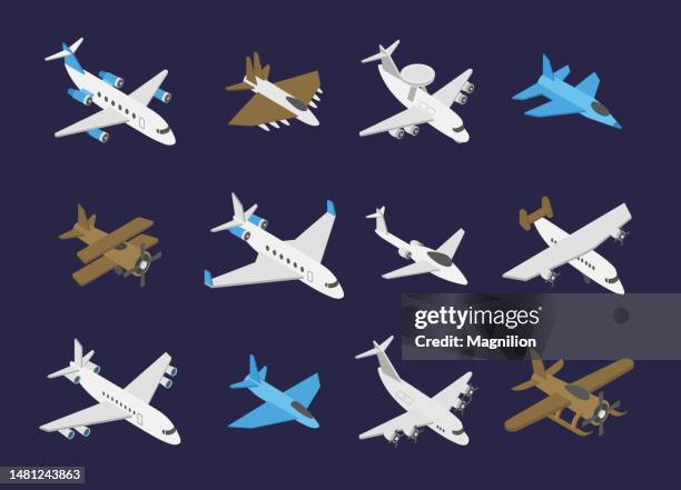 aircraft types isometric vector set - war plane stock illustrations