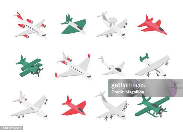 aircraft types isometric vector set - biplane stock illustrations
