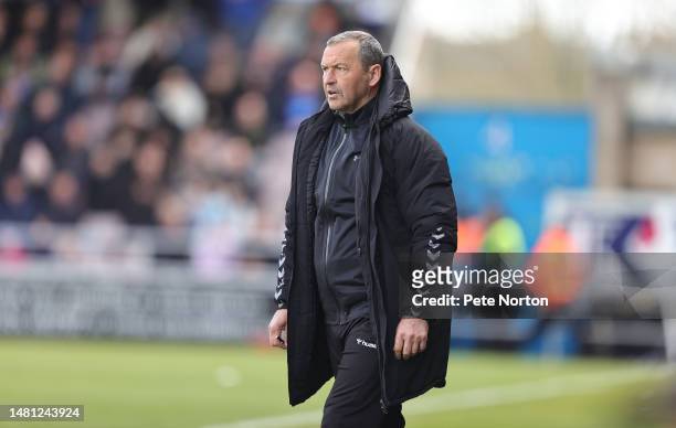 Northampton Town assistant manager Colin Calderwood looks on during the Sky Bet League Two between Northampton Town and Gillingham at Sixfields on...