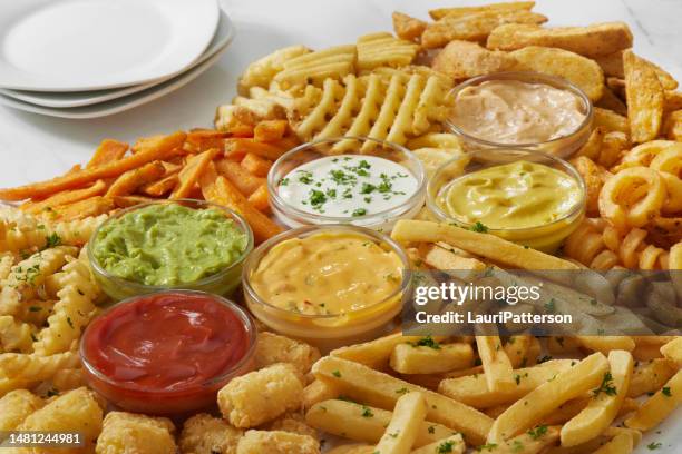 the ultimate french fry board - ranch dressing stock pictures, royalty-free photos & images