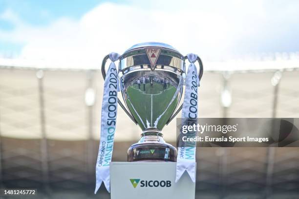 Campeonato Mineiro 2023 trophy is displayed during Campeonato Mineiro Final match between Atletico Mineiro and America at Estadio Mineirao on April...
