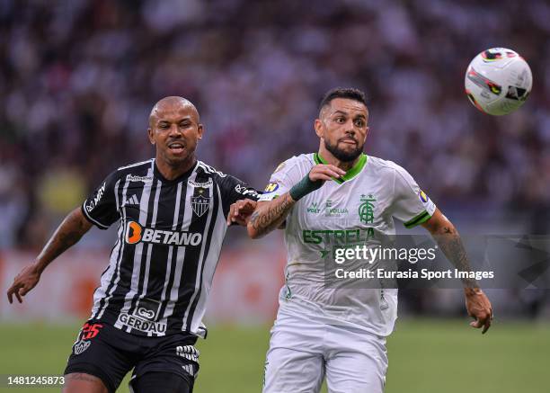 Mariano Ferreira of Atletico Mineiro and Felipe Azevedo of America chases the ball during Campeonato Mineiro Final match between Atletico Mineiro and...