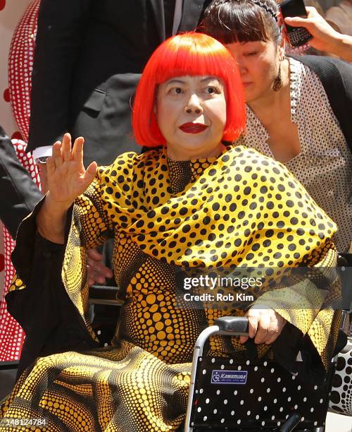 Japanese artist, Yayoi Kusama attends the Louis Vuitton and Yayoi Kusama Collaboration Unveiling at Louis Vuitton Maison on Fifth Avenue on July 10,...