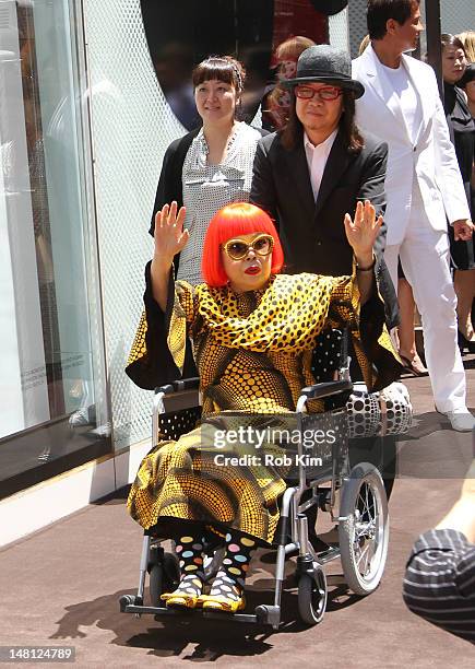 Japanese artist, Yayoi Kusama attends the Louis Vuitton and Yayoi Kusama Collaboration Unveiling at Louis Vuitton Maison on Fifth Avenue on July 10,...