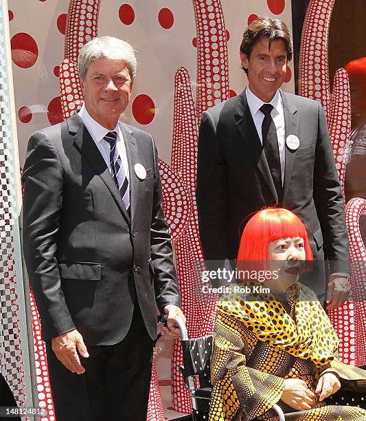 Japanese artist, Yayoi Kusama , with Louis Vuitton Chairman and CEO, Yves Carcelle and incoming CEO Jordi Constans attend the Louis Vuitton and Yayoi...