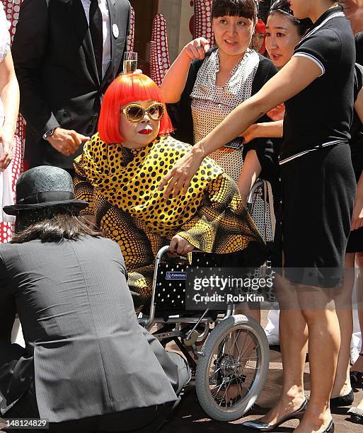 Japanese artist, Yayoi Kusama attends the Louis Vuitton and Yayoi Kusama Collaboration Unveiling at Louis Vuitton Maison on Fifth Avenue on July 10,...