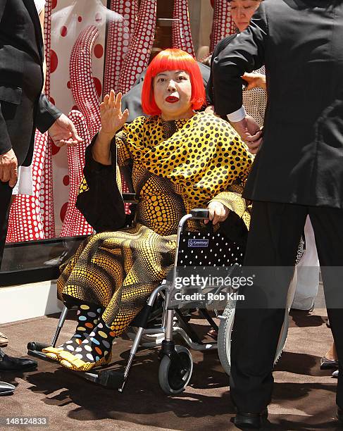 Japanese artist, Yayoi Kusama attends the Louis Vuitton and Yayoi Kusama Collaboration Unveiling at Louis Vuitton Maison on Fifth Avenue on July 10,...