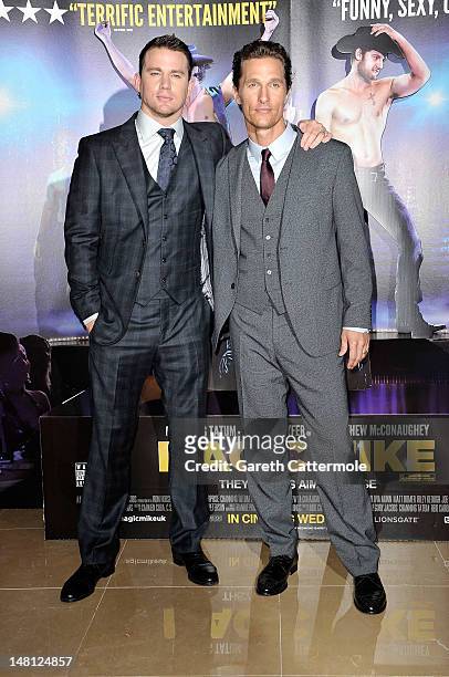 Channing Tatum and Matthew McConaughey attend the European premiere of Magic Mike at The Mayfair Hotel on July 10, 2012 in London, England.