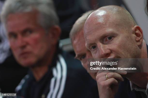Matthias Sammer , new Senior Executive President Sport of FC Bayern Muenchen looks from the bench during the friendly match between SpVgg...