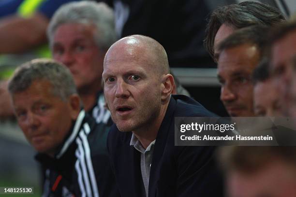 Matthias Sammer , new Senior Executive President Sport of FC Bayern Muenchen looks from the bench during the friendly match between SpVgg...