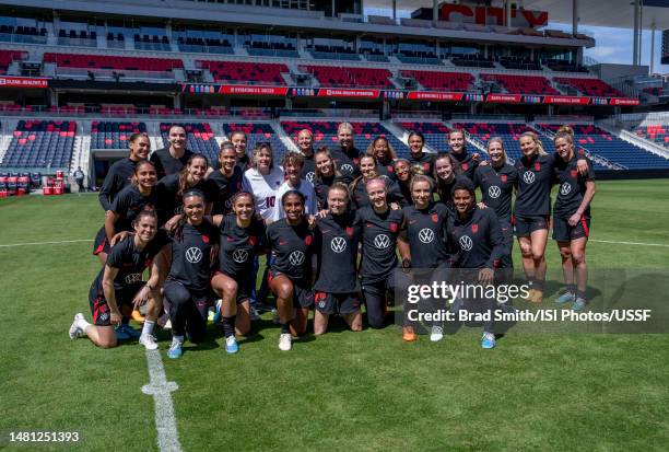 Ruth Harker poses with the USWNT during a USWNT training session at City Park on April 10, 2023 in St. Louis, Missouri. .