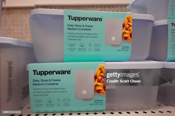Tupperware products are offered for sale at a retail store on April 10, 2023 in Chicago, Illinois. Tupperware stock closed down nearly 50 percent...