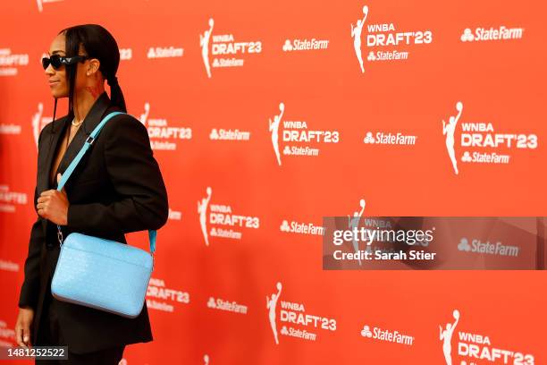 Alexis Morris poses for a photo on the Orange Carpet prior to the 2023 WNBA Draft at Spring Studios on April 10, 2023 in New York City. NOTE TO USER:...