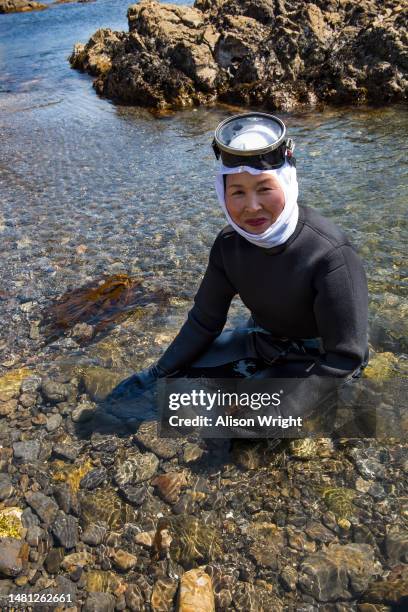 An Ama Pearl Diver in Osatu, Mie Prefecture, Japan on March 24, 2016.