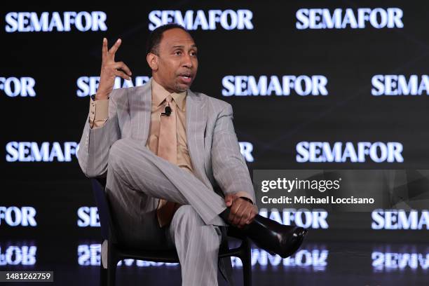 Stephen A. Smith speaks on stage during the Semafor Media Summit on April 10, 2023 in New York City.