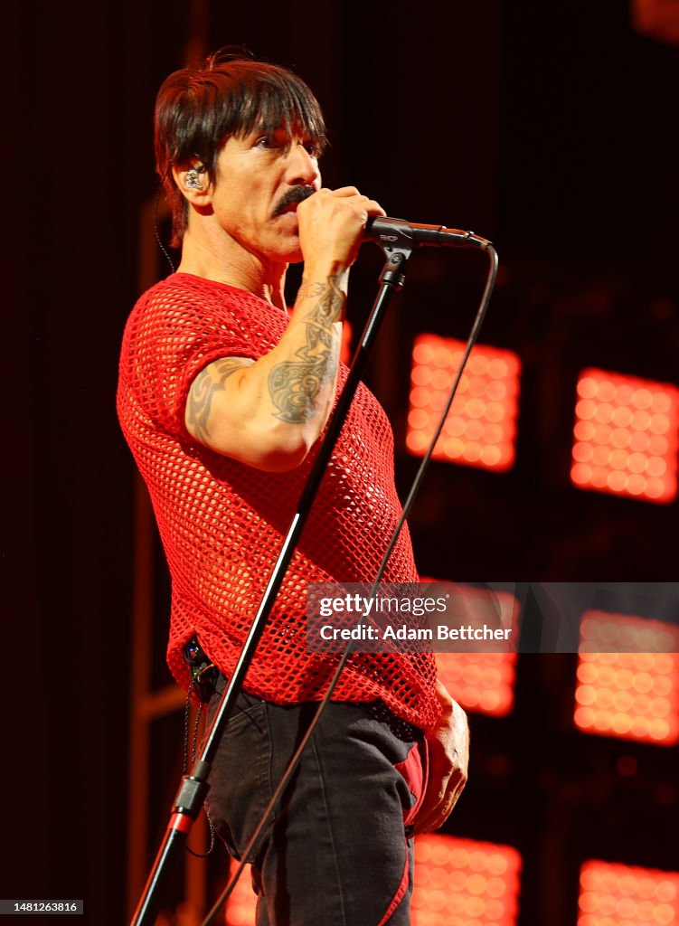 Lead Singer Anthony Kiedis of the Red Hot Chili Peppers performs at