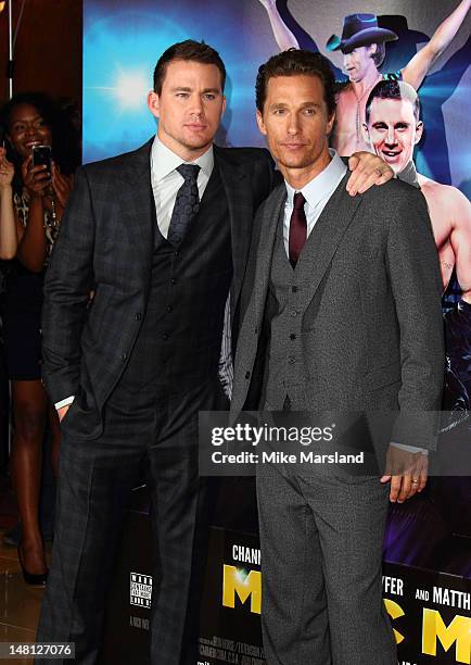 Channing Tatum and Matthew McConaughey attend the European premiere of 'Magic Mike' at The Mayfair Hotel on July 10, 2012 in London, England.