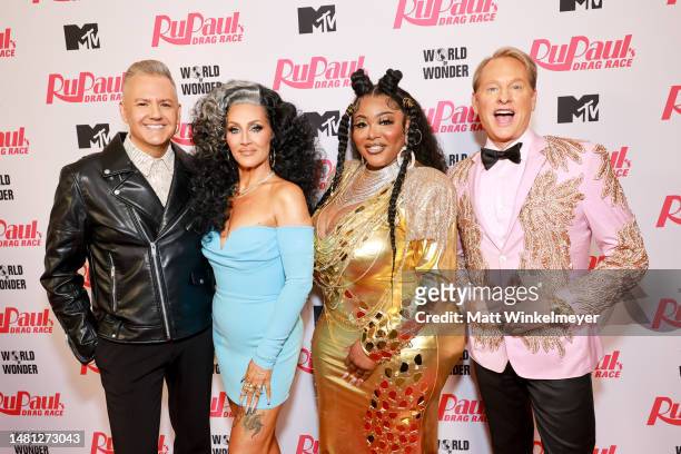 Ross Mathews, Michelle Visage, Ts Madison and Carson Kressley attend "RuPaul's Drag Race" season 15 finale red carpet at Ace Hotel on April 01, 2023...