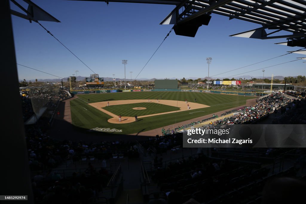 A view of HoHoKam Stadium during a spring training game between the