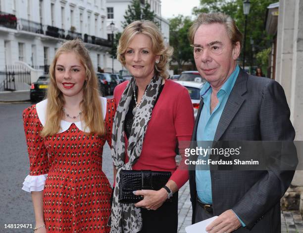 Madeleine Gurdon, Sir Andrew Lloyd Webber and his daughter Isabella Lloyd Webber attend a summer party hosted by Sir David Frost at Royal Hospital...
