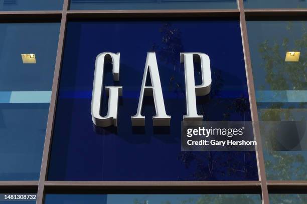 Gap corporate logo hangs in the front of their store at The Grove on April 9 in Los Angeles, California.